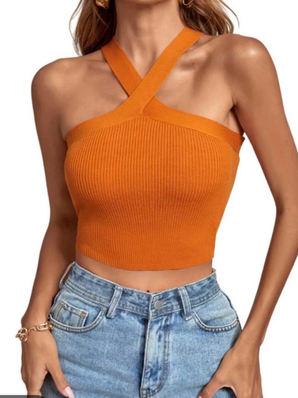 Dreamers By Debut Orange Halter Crop Top